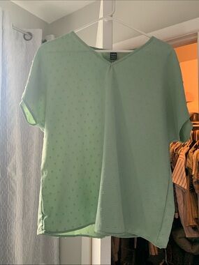 SHEIN Mint Green Textured V-Neck Blouse